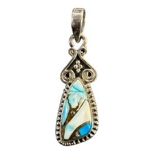 925 Sterling Silver Composite Turquoise Stunning Gemstone Pendant
